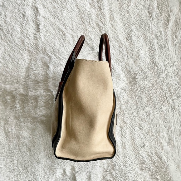 Auth Celine Calfskin Canvas Mini Tricolor Tri-Color Luggage Tote Bag Minimalist - Picture 10 of 15